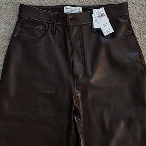 Abercrombie brown leather 90s straight ultra high rise pants